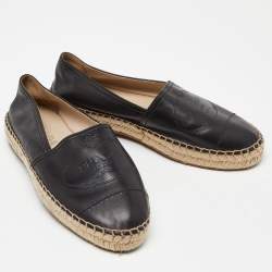 Prada Black Leather Espadrille Flats Size 35.5