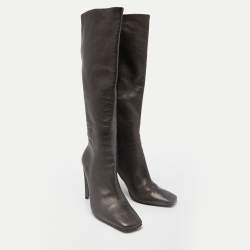 Pre Owned Prada Black Leather Heel Knee Length Boots Size 39