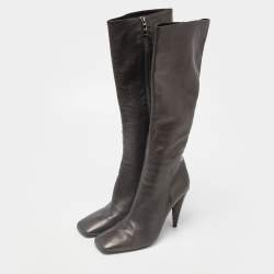 Pre Owned Prada Black Leather Heel Knee Length Boots Size 39
