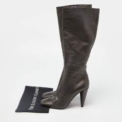 Pre Owned Prada Black Leather Heel Knee Length Boots Size 39