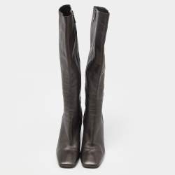 Pre Owned Prada Black Leather Heel Knee Length Boots Size 39