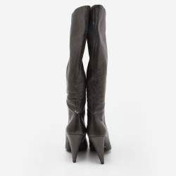 Pre Owned Prada Black Leather Heel Knee Length Boots Size 39