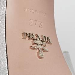 Prada Metallic Silver Leather Ankle Strap Platform Sandals Size 37.5