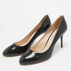 Prada Black Patent Leather Round Toe Pumps Size 42