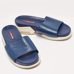 Prada Navy Blue Leather Slides Size 37