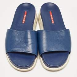 Prada Navy Blue Leather Slides Size 37