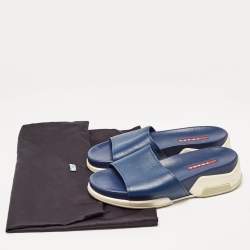 Prada Navy Blue Leather Slides Size 37