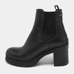 Pre Owned Prada Black Leather Ankle Length Boots Size 38.5
