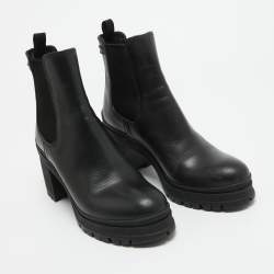 Pre Owned Prada Black Leather Ankle Length Boots Size 38.5