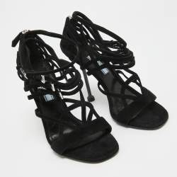 Prada Black Suede Strappy Sandals Size 37