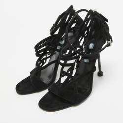 Prada Black Suede Strappy Sandals Size 37