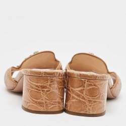 Pre Owned Prada Brown Embossed Croc Crystal Embellished Slide Sandals Size 40.5