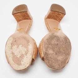 Pre Owned Prada Brown Embossed Croc Crystal Embellished Slide Sandals Size 40.5