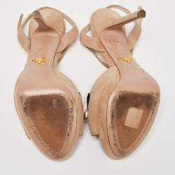 Prada Beige Suede Embellished Platform Ankle Strap Sandals Size 38