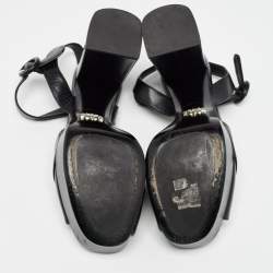 Prada Black Leather Ankle Strap Platform Sandals