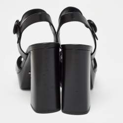 Prada Black Leather Ankle Strap Platform Sandals