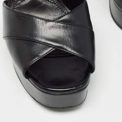Prada Black Leather Ankle Strap Platform Sandals