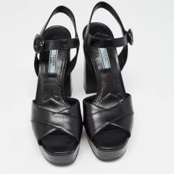 Prada Black Leather Ankle Strap Platform Sandals