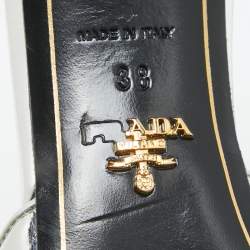 Prada Silver/Black Patent Leather and Canvas Bow Slide Sandals Size 38