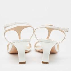 مملوكة مسبقًا Prada White Patent Leather Logo T Strap Sandals Size 41