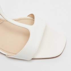 مملوكة مسبقًا Prada White Patent Leather Logo T Strap Sandals Size 41