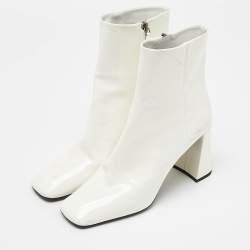 Prada White Patent Leather Zip Ankle Boots Size 37