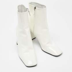Prada White Patent Leather Zip Ankle Boots Size 37