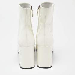 Prada White Patent Leather Zip Ankle Boots Size 37