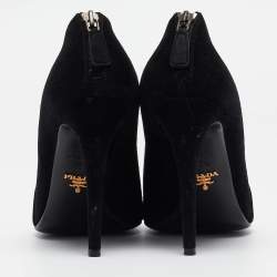 Prada Black Suede Peep Toe Ankle Booties Size 38.5