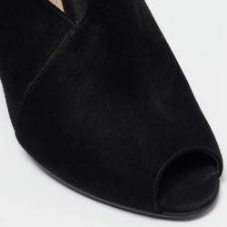 Prada Black Suede Peep Toe Ankle Booties Size 38.5