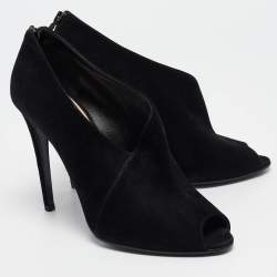 Prada Black Suede Peep Toe Ankle Booties Size 38.5
