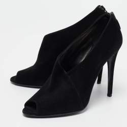 Prada Black Suede Peep Toe Ankle Booties Size 38.5