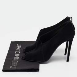 Prada Black Suede Peep Toe Ankle Booties Size 38.5