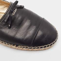 Pre Owned Prada Black Leather Bow Espadrille Flats Size 38.5 