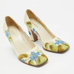 Prada Cream Floral Print Satin Square Toe Pumps Size 36.5