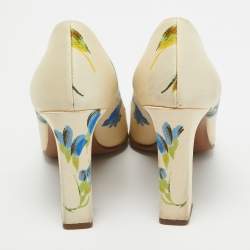 Prada Cream Floral Print Satin Square Toe Pumps Size 36.5