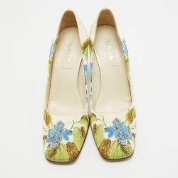 Prada Cream Floral Print Satin Square Toe Pumps Size 36.5