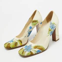 Prada Cream Floral Print Satin Square Toe Pumps Size 36.5