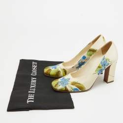 Prada Cream Floral Print Satin Square Toe Pumps Size 36.5