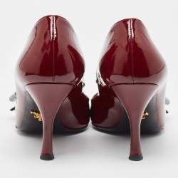 Pre Owned Prada Burgundy Patent Leather Bow Pointed Toe Pumps Size 38.5