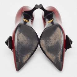 Pre Owned Prada Burgundy Patent Leather Bow Pointed Toe Pumps Size 38.5