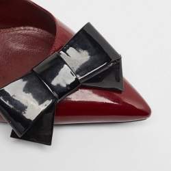 Pre Owned Prada Burgundy Patent Leather Bow Pointed Toe Pumps Size 38.5