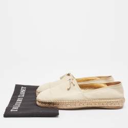 Pre Owned Prada White Leather Cap Toe Espadrille Flats Size 38.5