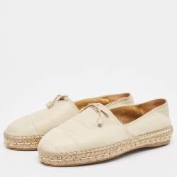 Pre Owned Prada White Leather Cap Toe Espadrille Flats Size 38.5