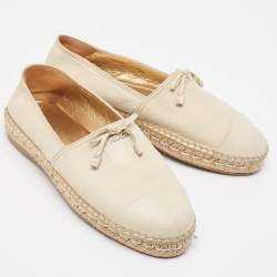 Pre Owned Prada White Leather Cap Toe Espadrille Flats Size 38.5