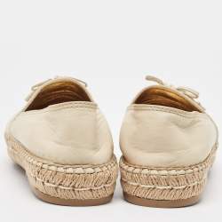 Pre Owned Prada White Leather Cap Toe Espadrille Flats Size 38.5