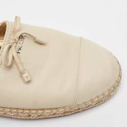 Pre Owned Prada White Leather Cap Toe Espadrille Flats Size 38.5