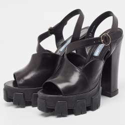 Pre Owned Prada Black Leather Ankle Strap Sandals Size 37