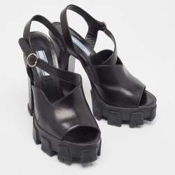 Pre Owned Prada Black Leather Ankle Strap Sandals Size 37