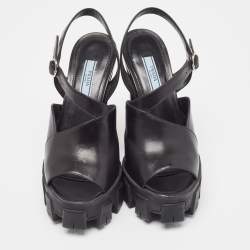 Pre Owned Prada Black Leather Ankle Strap Sandals Size 37
